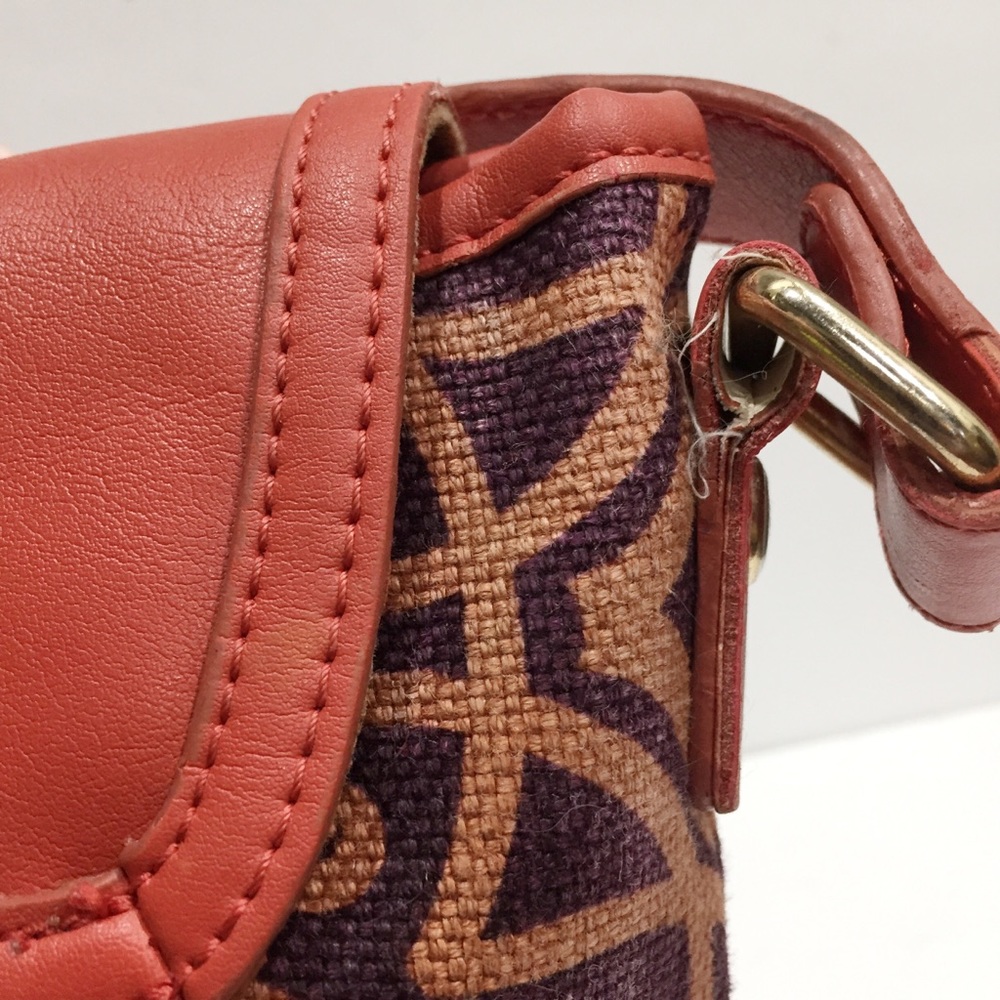 Spartina 449 coral leather and linen shoulder bag - Picture 5 of 11